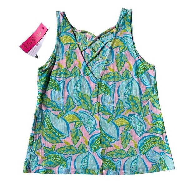 Lilly Pulitzer SMALL Urchin Pink Kirsten Tank Top in Vitamin Sea Allover Pattern - Picture 2 of 5